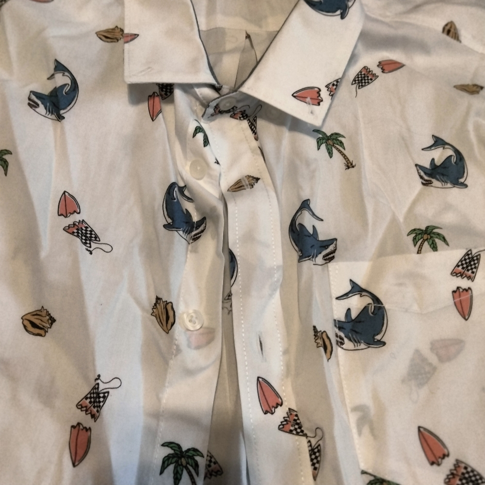 Vans Off The Wall Classic Fit Button Up Men's Shirt Beach Surf  Shark Size XL